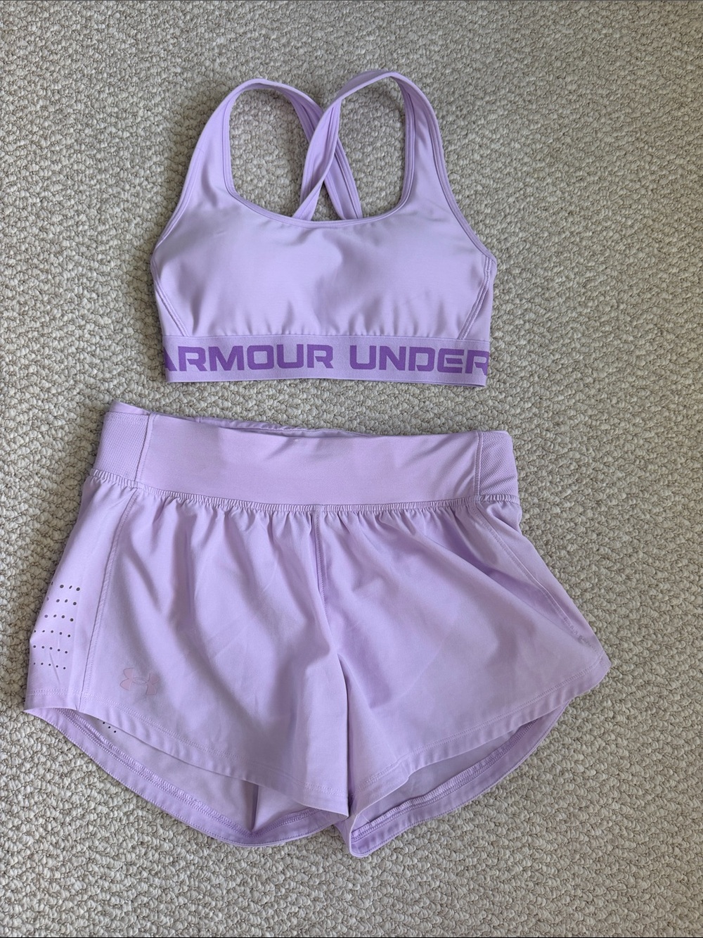 Under Armour Lavender Crossback Sports Bra & Shorts Set